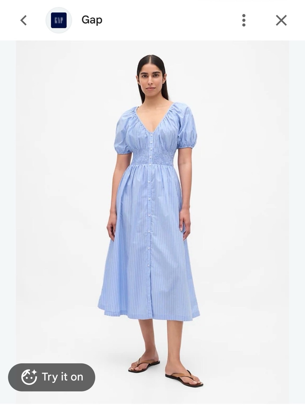 GAP NWOT Light Blue Striped Maxi Dress with Puff Sleeves